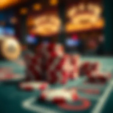 A close-up view of betting chips placed on a baccarat table