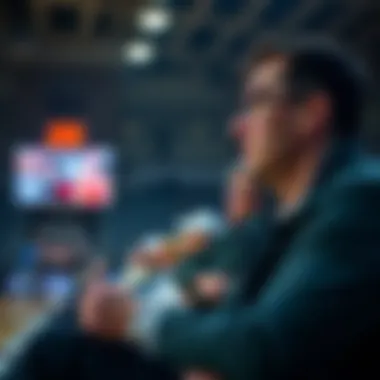 Engaged Bettor During a Live Basketball Match Person engaged in live betting during a basketball game
