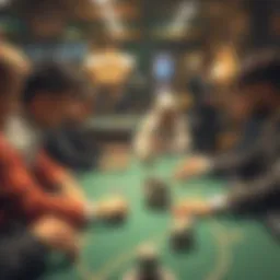 Strategic poker table with players focused