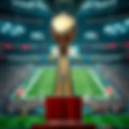 Super Bowl trophy with a backdrop of a crowded stadium