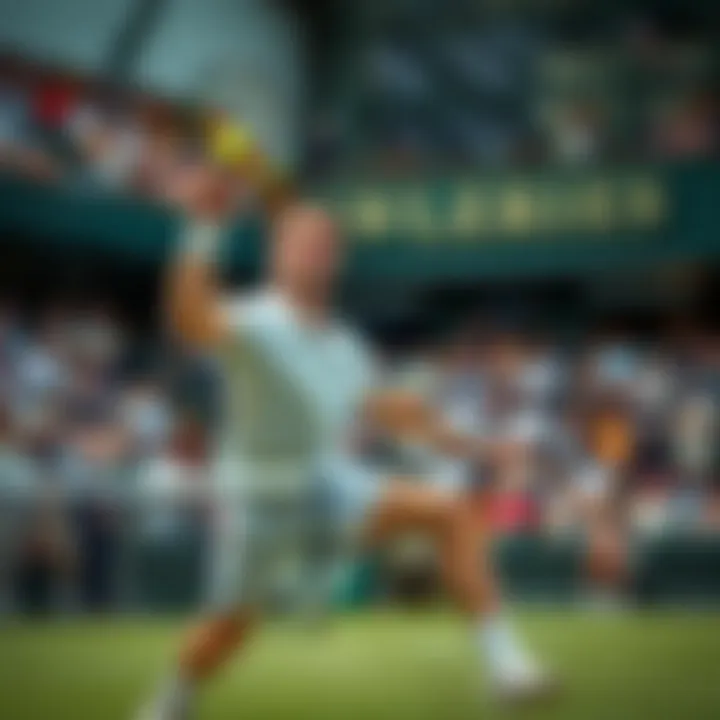 The Art of the Serve at Wimbledon A dynamic action shot of a player executing a powerful serve during a match at Wimbledon